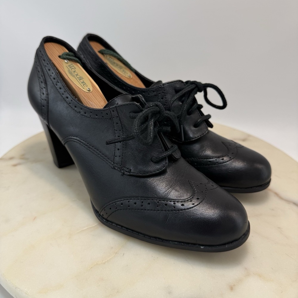 Etienne Aigner E-Quest Shoes Womens 7.5M Oxford Lace Up Comfort Cone Heels Black